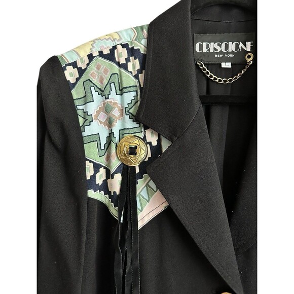 Vintage 80s/90s CRISCIONE Black Wester Aztec Tone Blouse Shirt Jacket Black L - Picture 3 of 9